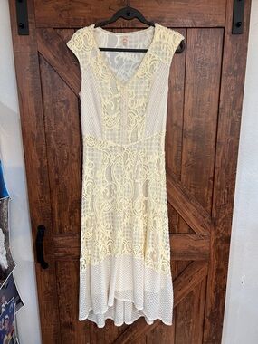 Reba Cream and Ivory Lace Midi Dress